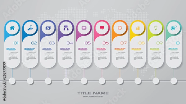 Obraz 10 steps timeline infographic element. 10 steps infographic, vector banner can be used for workflow layout, diagram,presentation, education or any number option. EPS10.