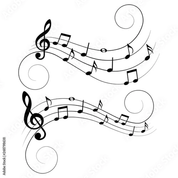 Fototapeta Set of various music notes, musical design elements, vector illustration.