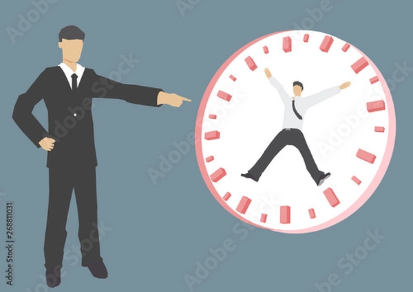 Fototapeta Illustrate of businessman pointing at clock