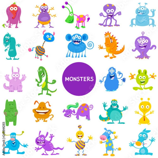 Fototapeta Cartoon Monster and Alien Characters large set