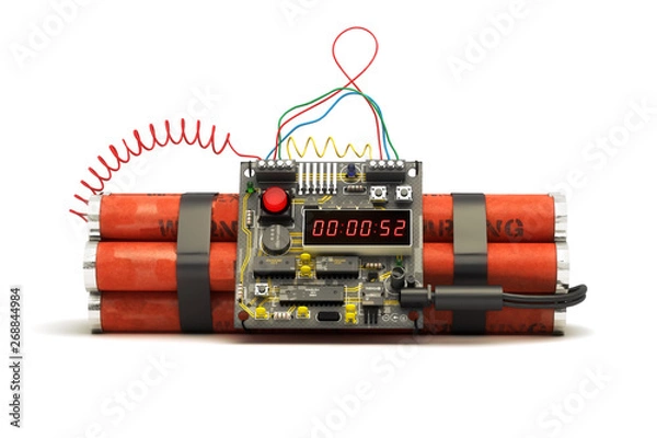 Obraz Dynamite explosive bomb device prop on an isolated white background. 3d rendering 