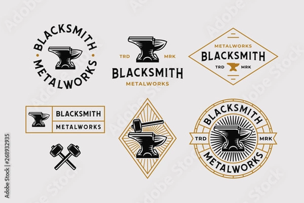 Fototapeta Blacksmith Logo Set White Background
