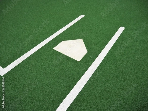 Fototapeta 野球のホームベースと人工芝