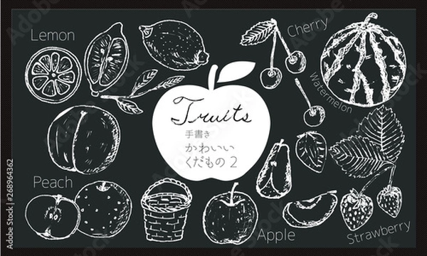 Fototapeta レモン、ピーチ、桃、バスケット、リンゴ、シルエット、葉、