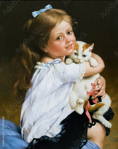Fototapeta Portrait of the girl with a cat