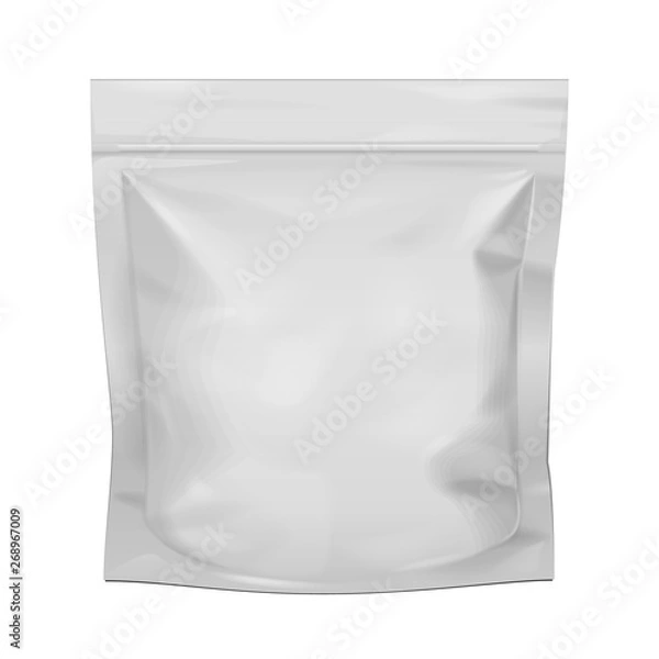 Fototapeta Mockup Blank Food Stand Up Flexible Pouch Snack Sachet Bag. Mock Up, Template. Illustration Isolated On White Background. Ready For Your Design. Product Packaging. Vector EPS10