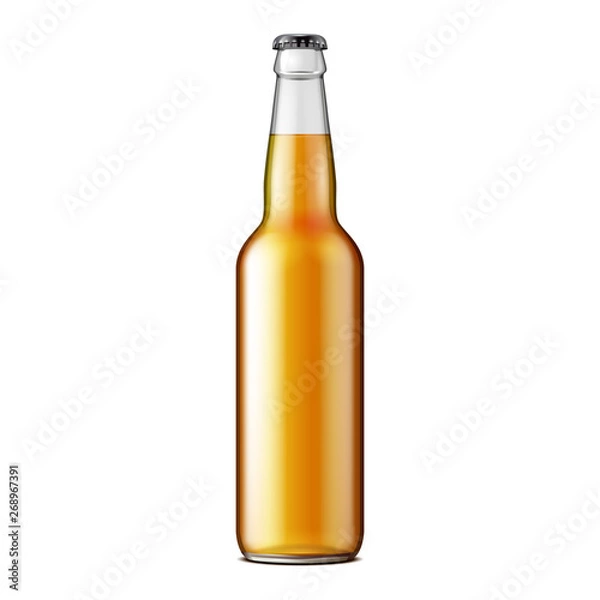 Fototapeta Glass Beer Lemonade Cola Clean Bottle Yellow Brown. Carbonated Soft Drink. Mock Up Template. Illustration Isolated On White Background. Ready For Your Design. Product Packaging. Vector EPS10