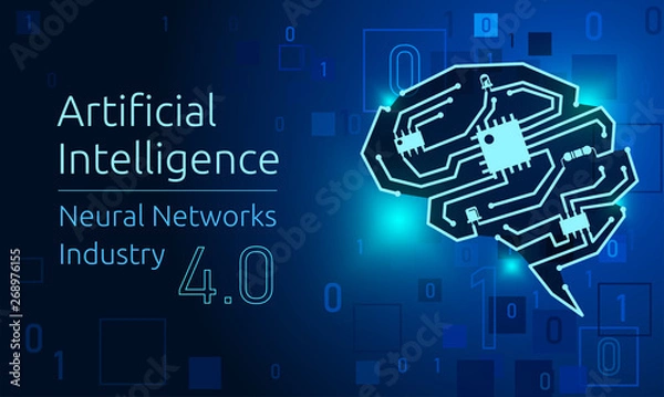Fototapeta Artificial Intelligence, Neural networks, Industry 4.0, Printed circuit board (PCB), Electronic brain, High tech.