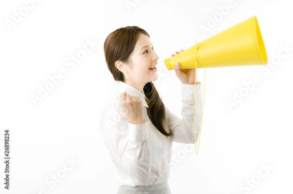 Fototapeta メガホンと女性社員