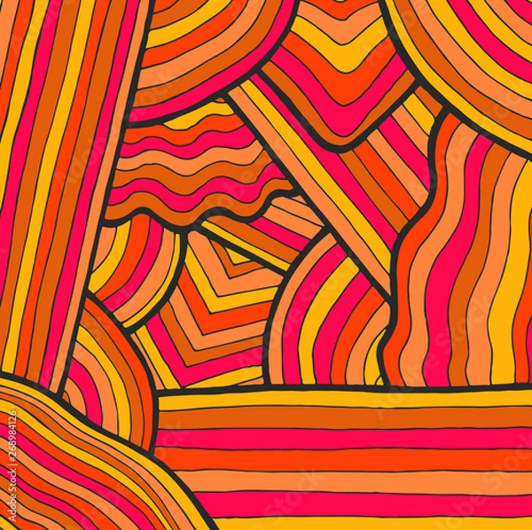 Obraz Psychedelic colorful background pattern with stripes. Doodle hand drawn design. Vector illustration