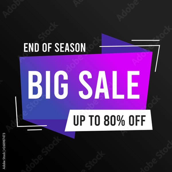 Fototapeta Big sale banner with geometric shapes. Promotion square banner on black background