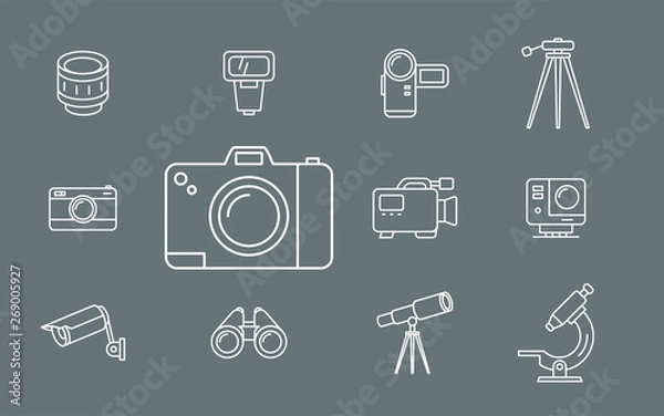 Obraz Camera icons set - Vector outline symbols of Photo and Video Equipment for the site or interface