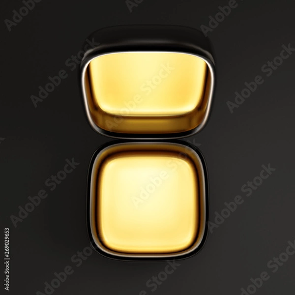 Fototapeta Beautiful festive gift wrap, inside golden on a black background. 3d illustration, 3d rendering.
