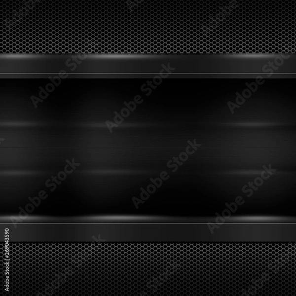 Obraz black metal plate on black metallic mesh for background and texture.
