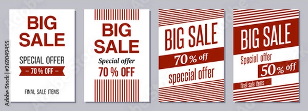 Fototapeta Collection of four creative sale flyers. Vector colorful illustration.