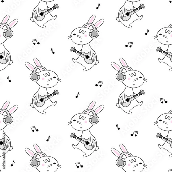 Obraz Hares with guitar seamless background