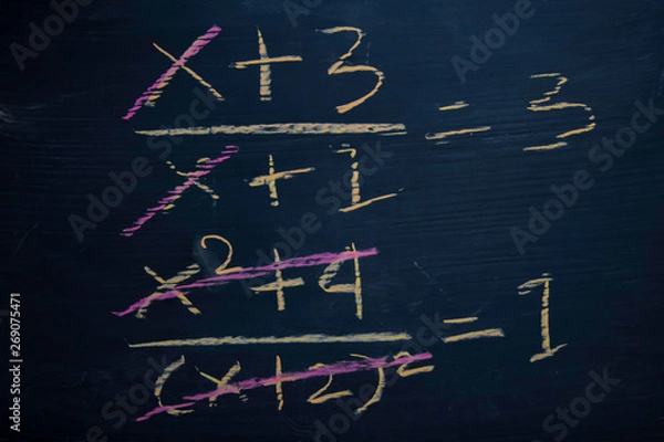 Fototapeta Close up math formulas written on a blackboard. Education concept