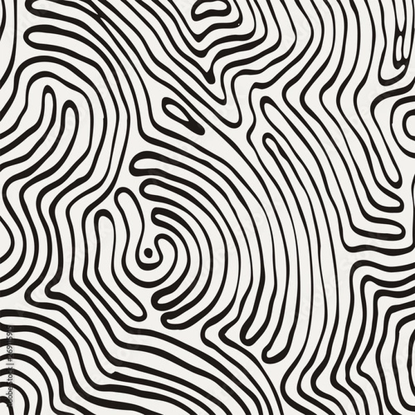 Fototapeta Vector monochrome pattern, curved lines, black and white grunge background