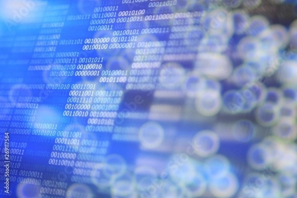 Obraz fancy data blue code in bokeh light space. bubble of data cloud floating in space.