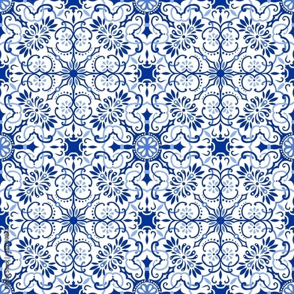 Obraz Blue folk ornament. Seamless vector