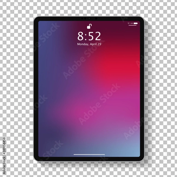 Fototapeta Realistic tablet computer lock screen with abstract colored geometric wallpaper. Big and small modern tablet PC design isolated on transparent background. Vector Illustration