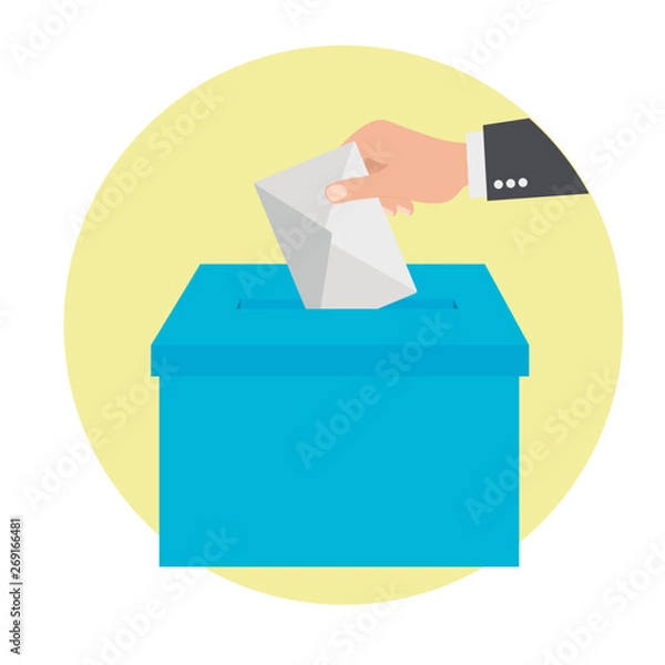 Fototapeta Voting concept. Hand putting paper in the ballot box