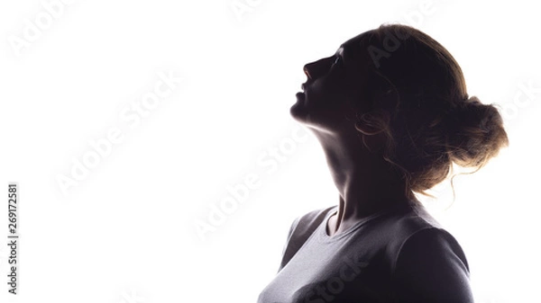 Obraz silhouette of figure of beautiful girl, woman profile on white isolated background, concept of beauty and fashion