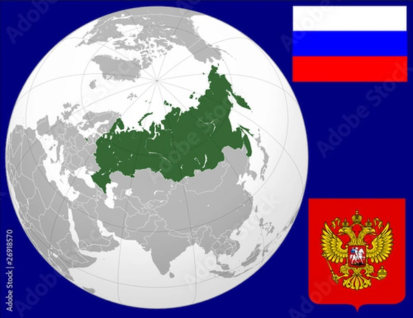 Fototapeta Russia globe map locator world flag coat