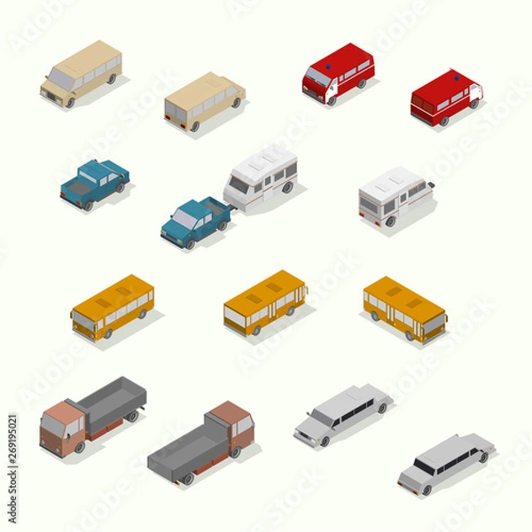 Obraz Isometric transport icon set.  Simple flat.