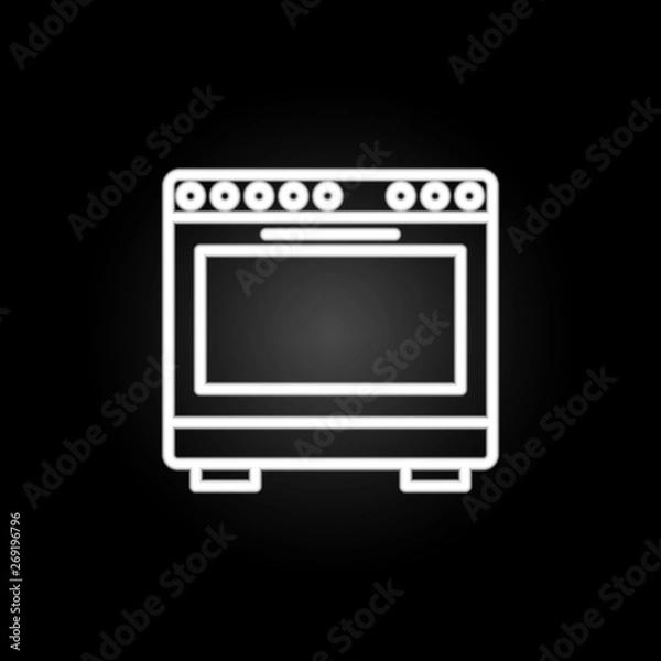 Fototapeta Burner oven, cooking range, gas range & stove neon icon. Elements of kitchen utencils set. Simple icon for websites, web design, mobile app, info graphics