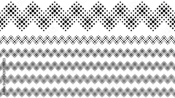 Fototapeta Repeating geometrical dotted pattern dividing line set - abstract black and white vector graphic design elements from circles