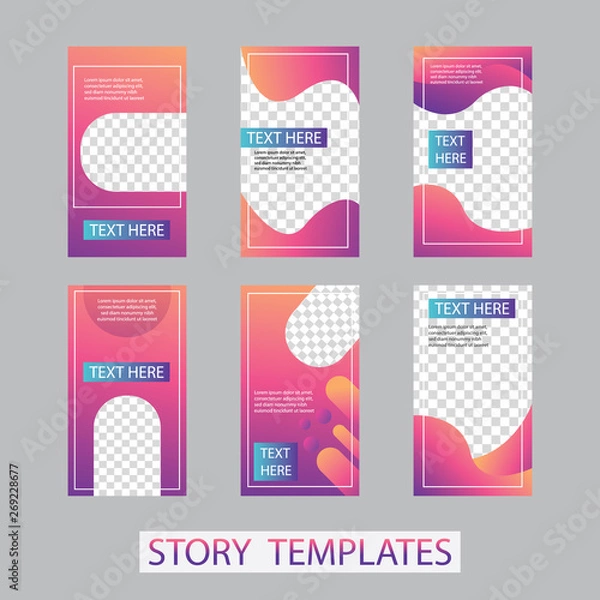 Fototapeta Vector illustration stories template set with liquid abstract modern gradient background for banner sale, presentation, flyer, poster, invitation. modern stories template design.