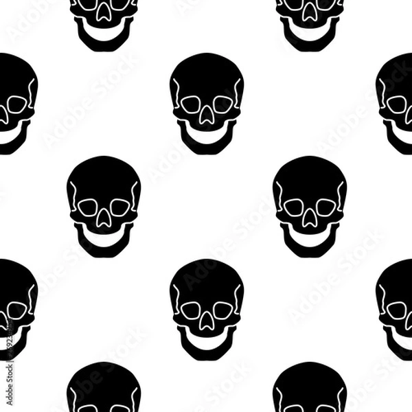 Fototapeta Seamless pattern with flat vector skulls illustration