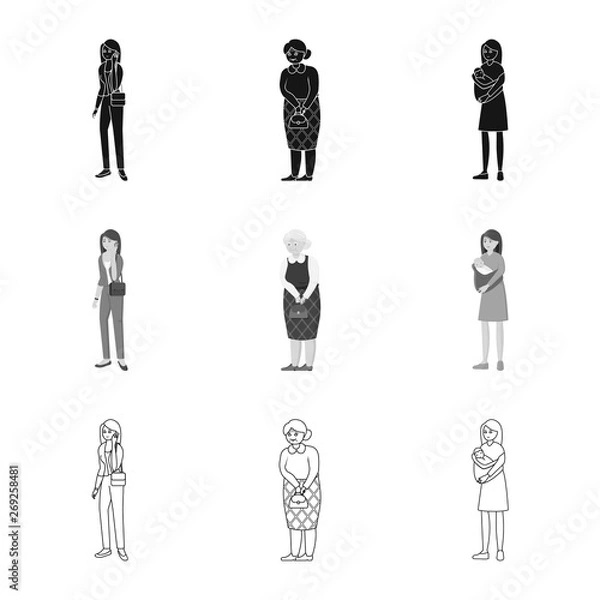 Fototapeta Isolated object of character and avatar  logo. Set of character and portrait vector icon for stock.