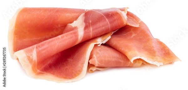 Obraz Italian prosciutto crudo or jamon. Raw ham. Isolated on white background