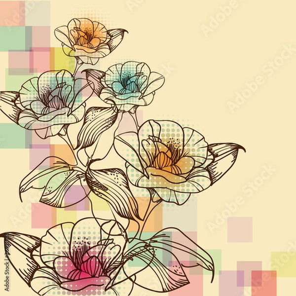 Fototapeta vector background with fantasy hand drawn flowers