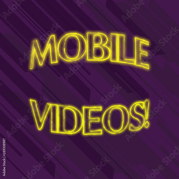 Fototapeta Writing note showing Mobile Videos. Business concept for electronic media which is viewed or used on mobile phones Seamless Diagonal Violet Stripe Paint Slanting Line Repeat Pattern