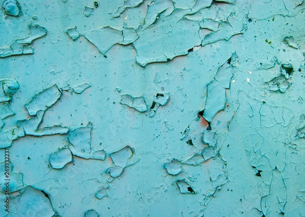 Obraz Old age, vintage, metal corrosion, layers of old peeling paint on an old iron trailer