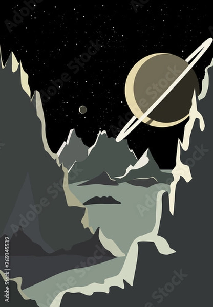 Fototapeta space, view from the planet retro drawing