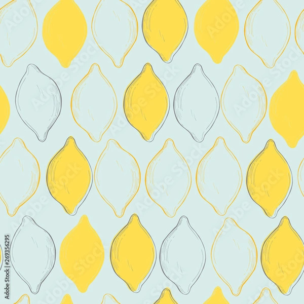 Fototapeta Hand drawn fruits. Lemons. Vector  seamless pattern.