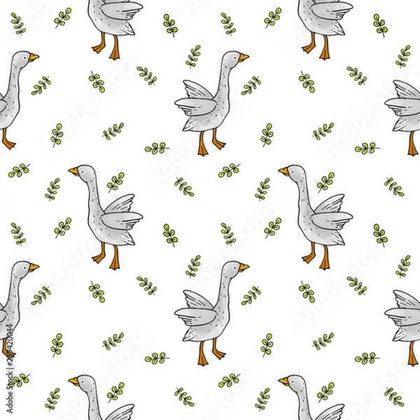 Fototapeta Seamless pattern with a bird. Farm goose.