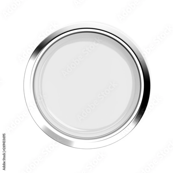 Fototapeta White glass button with chrome frame. 3d rendering illustration isolated