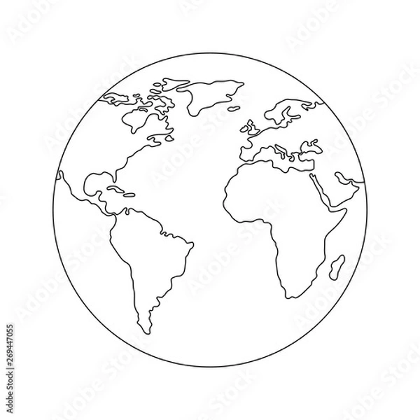 Obraz Earth globe template. World map. Line style icon of earth planet. Clean and modern vector illustration for design, web.