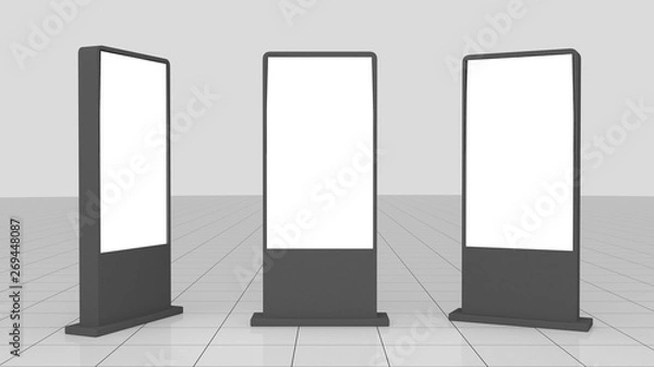 Fototapeta Mock up of four vertical silver light boxes, Template blank advertising for your texts message, poster 3d rendering design