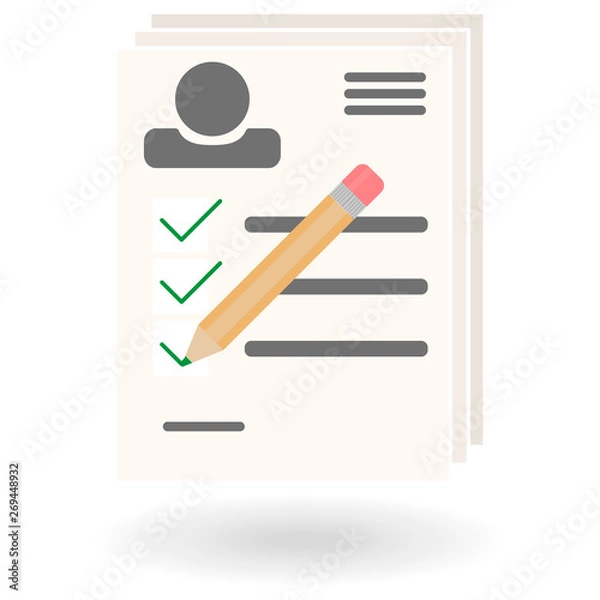 Fototapeta job resume flat icon with approved points and pencil
