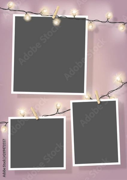 Fototapeta Template for photo collage.Garland from photos. Frames for clipping masks are in the vector file. Template for a photo album