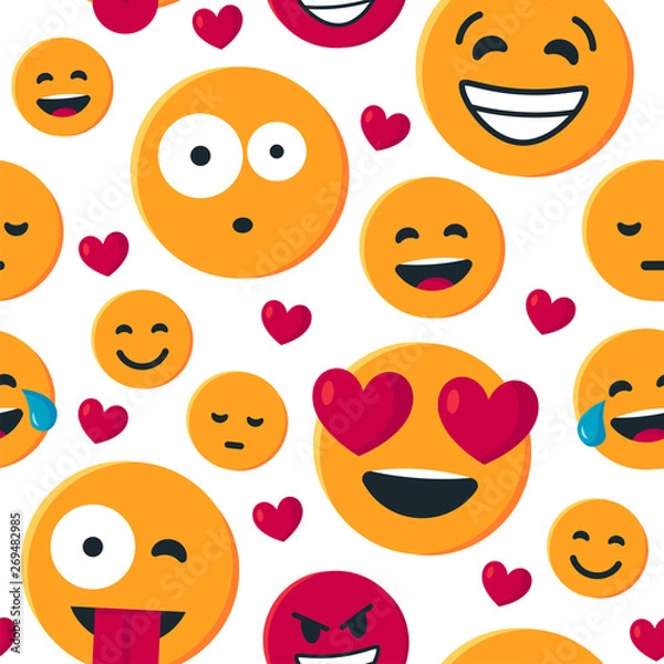 Fototapeta Vector seamless pattern with simple yellow emoji