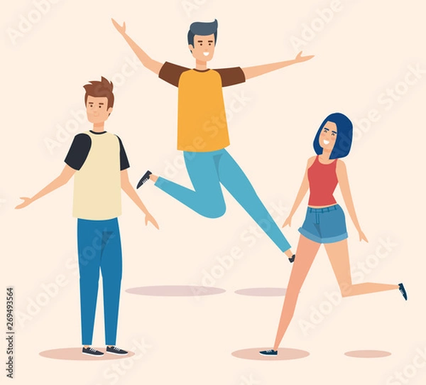 Obraz nice boys and pretty girl with casual clothes