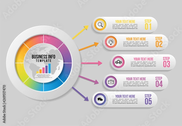 Fototapeta Vector Infographic Design Template with Options Steps and Marketing Icons can be used for info graph, presentations, process, diagrams, annual reports, workflow layout