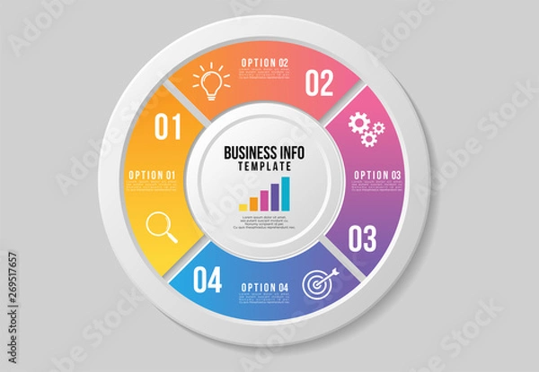 Fototapeta Vector Infographic Design Template with Options Steps and Marketing Icons can be used for info graph, presentations, process, diagrams, annual reports, workflow layout